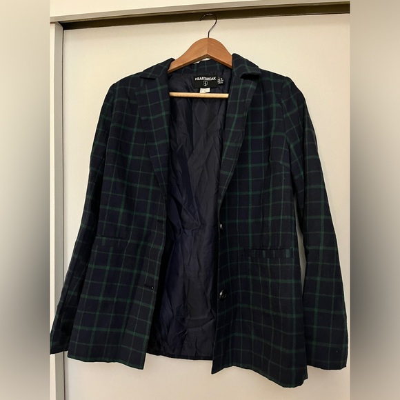 Plaid boyfriend cut blazer in navy and green - Picture 1 of 2